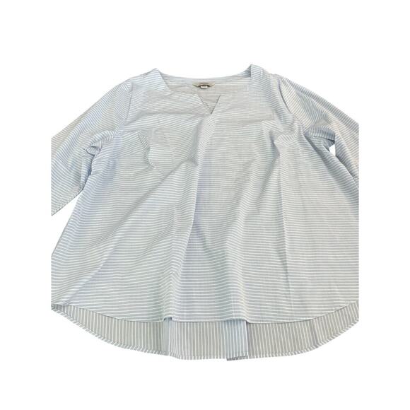 Lands' End Women's Blue White 3/4 Sleeve Slub Notch Neck Blouse Top Size 3X - Picture 1 of 8